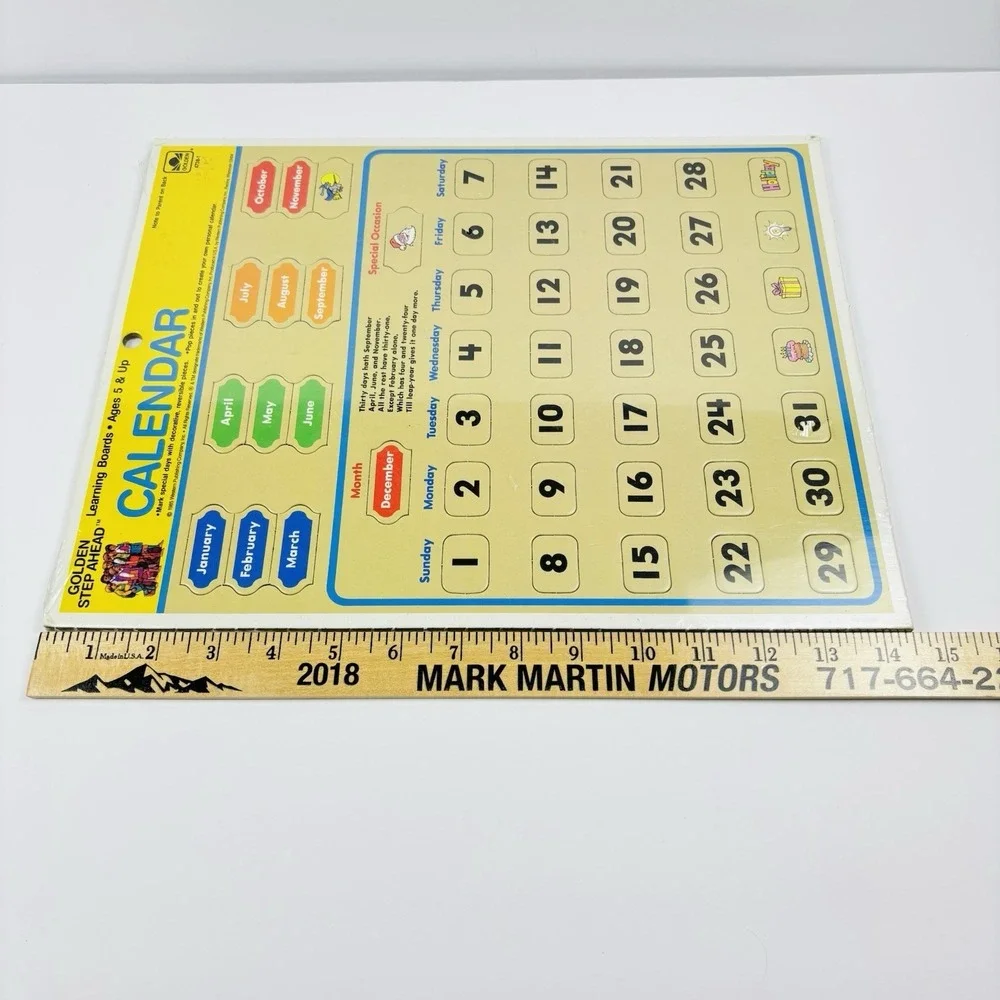 1985 Golden Step Ahead School Classroom Calendar Learning Board Retro 80's NEW